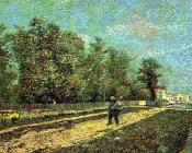 A Suburb of Paris with a Man Carrying a Spade